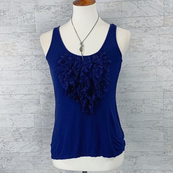 Express blue ruffle dressy sleeveless tank top Sm - Picture 1 of 6